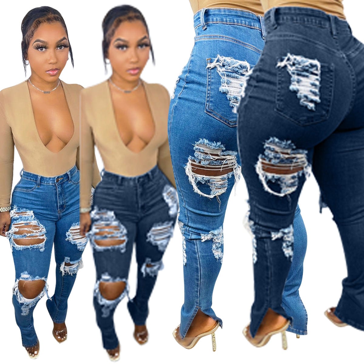 2022 Spring Fashion women's new ripped skinny jeans