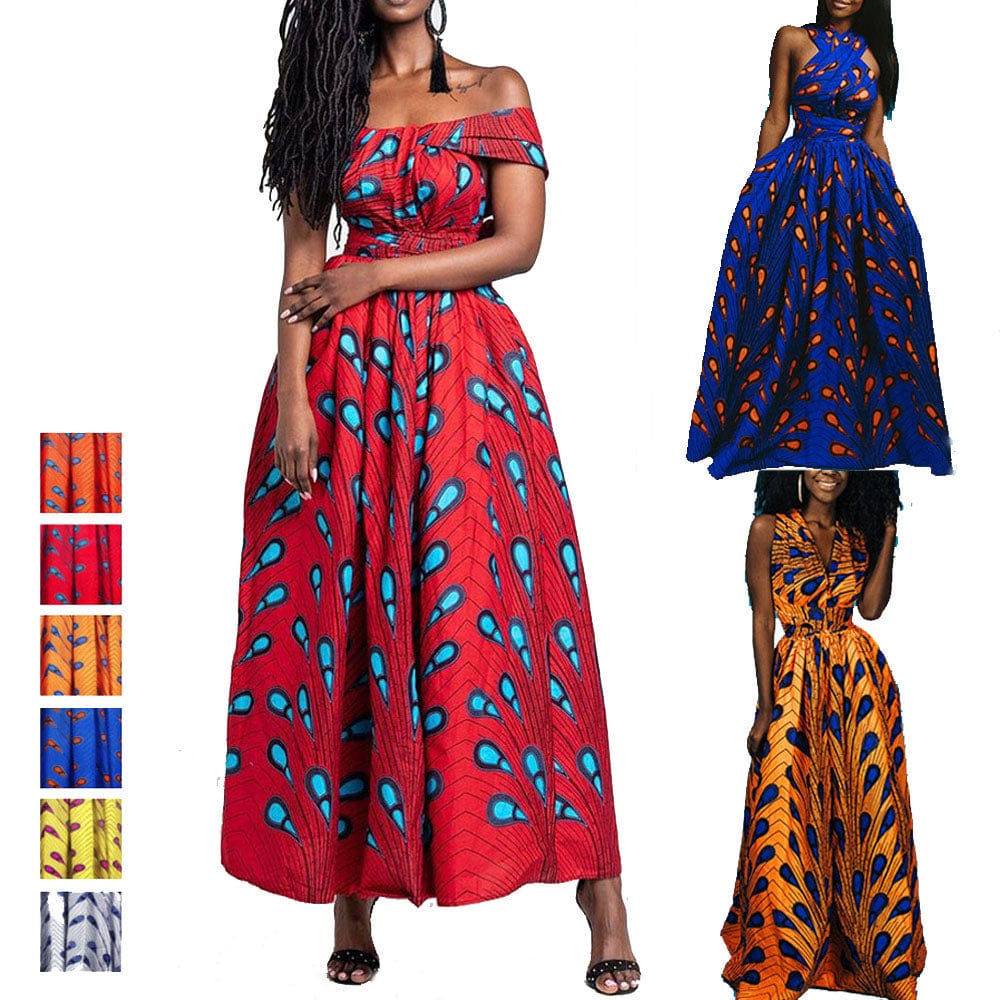 2022 Summer Fashion Sexy Elegant Multiple Wear Print Long Casual Maxi African Dresses Clothing