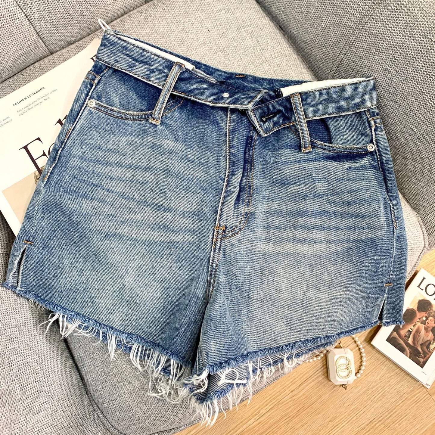 2022 Summer new fashion versatile high waist straight denim shorts for women