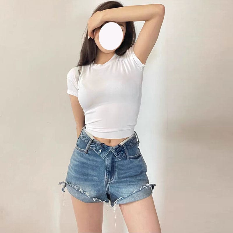 2022 Summer new fashion versatile high waist straight denim shorts for women