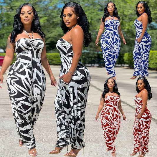 2022 summer wear plus size jumpsuits sexy suspenders sleeveless halter  jump suit women