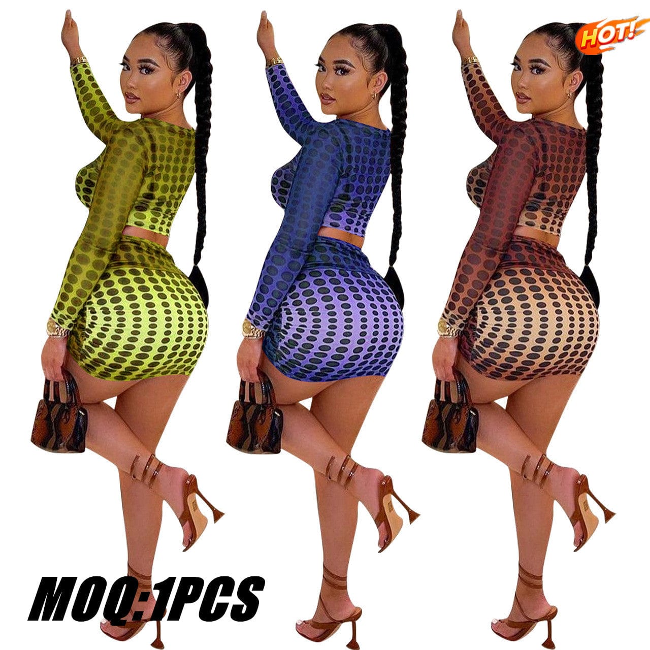 2022 Summer Women Clothes Printed Mesh 2 Piece Skirt Sets Sexy See Through Club Wear with women