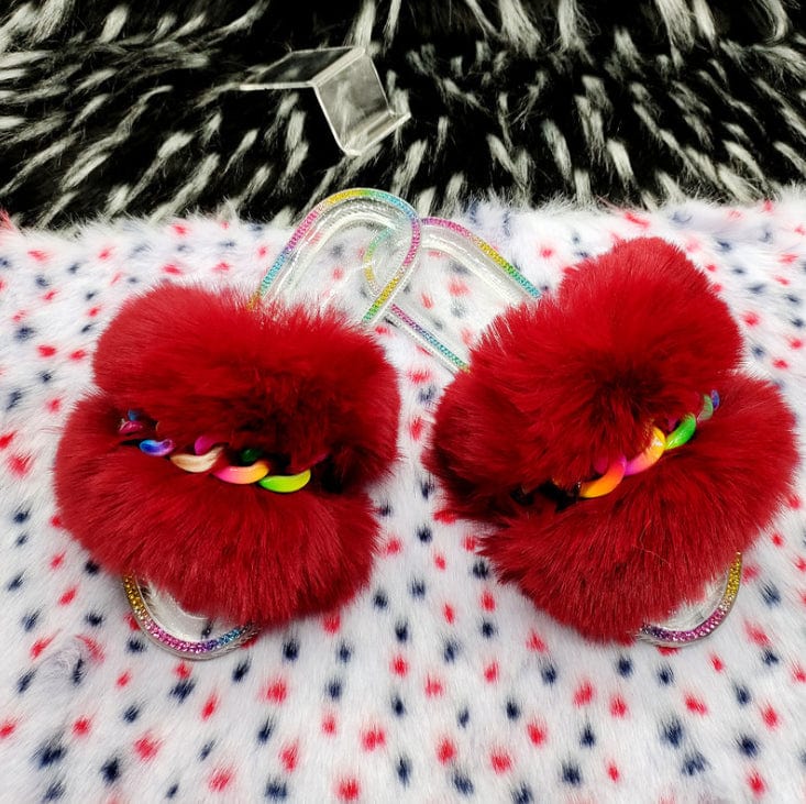 2022 Summer Women Flat Fur Slides for Women Rhinestone Casual Slides Jelly Sandals Ladies Fluffy Slippers