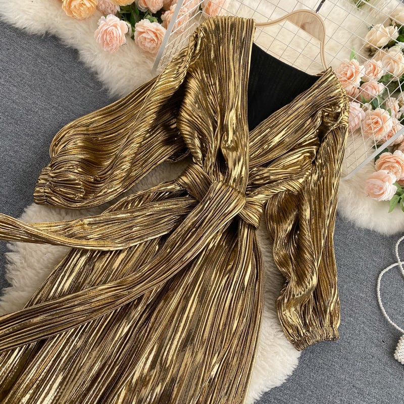 2022 tunic High Waist Solid Belt Boho Luxury Dresses long sleeve maxi dress sequin gold dresses