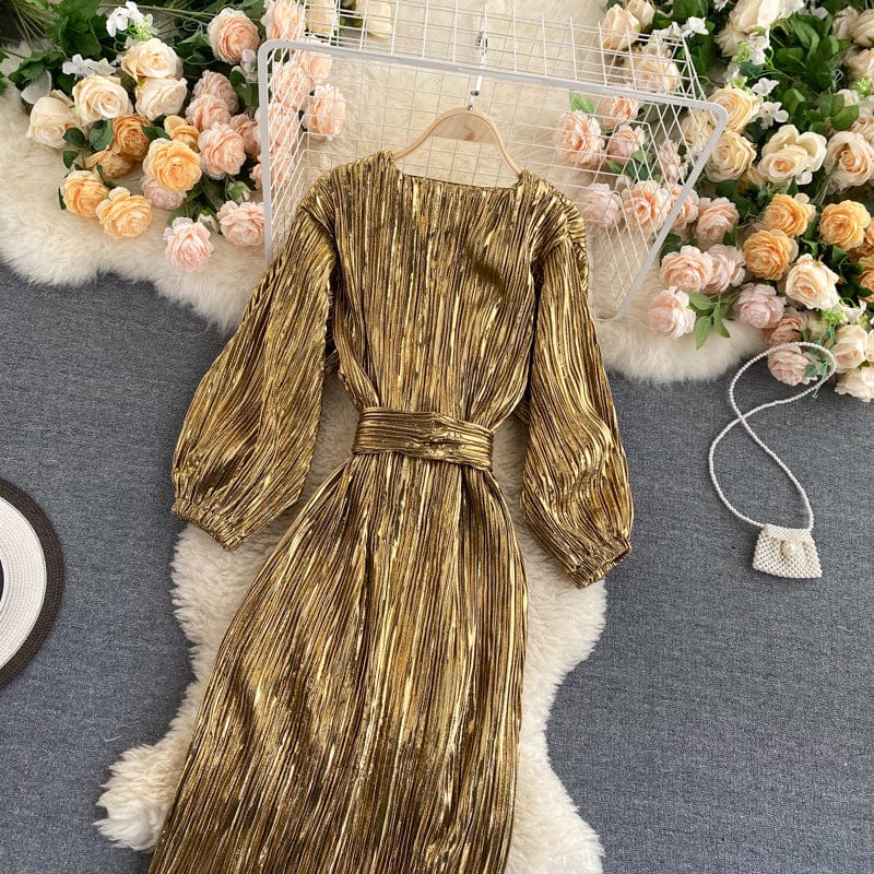 2022 tunic High Waist Solid Belt Boho Luxury Dresses long sleeve maxi dress sequin gold dresses