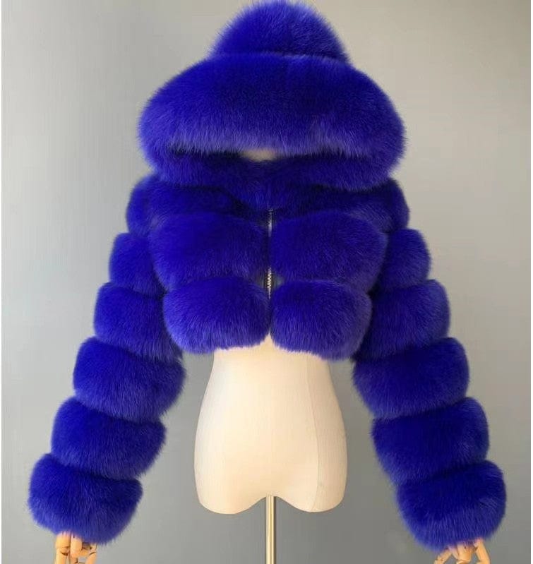 2022Long Sleeves Fashion Outerwear Winter Natural Furry Hooded Jacket Women Realfox Raccoon Fur Short Coat