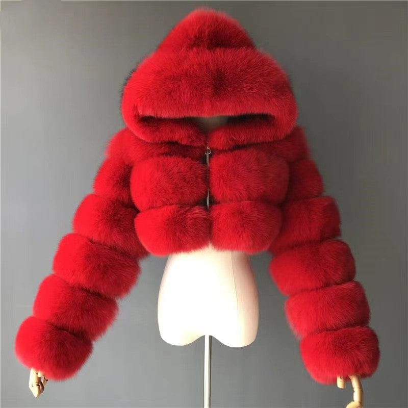 2022Long Sleeves Fashion Outerwear Winter Natural Furry Hooded Jacket Women Realfox Raccoon Fur Short Coat