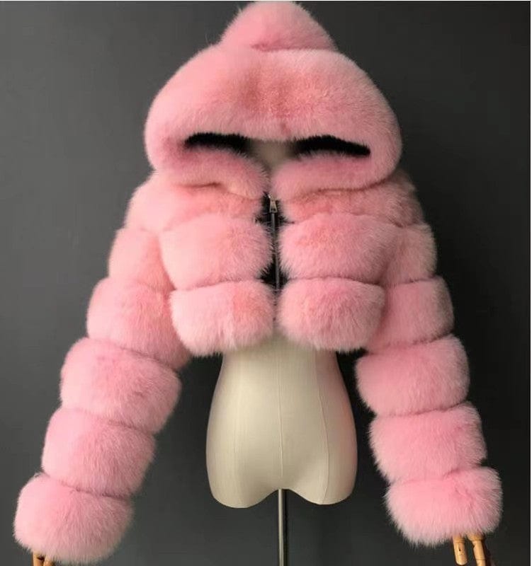 2022New Design Fox Fur Jacket Women Winter Short Real Fur Hood Coat