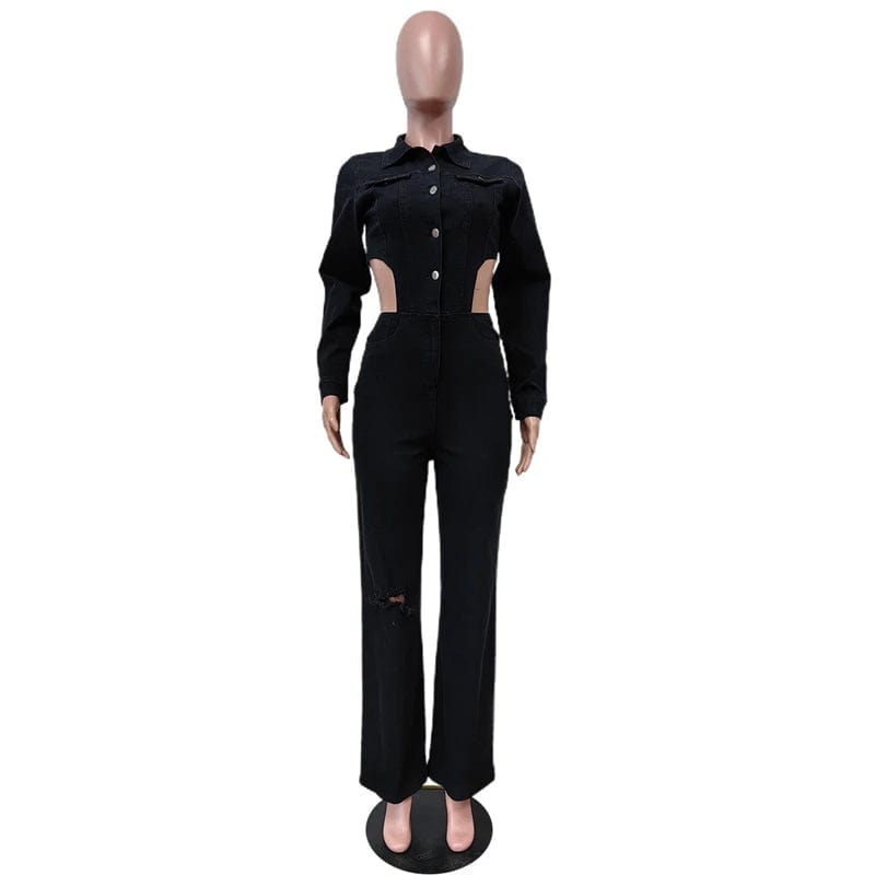 2024 spring new black denim jeans women free shipping kacket top full length pants jumpsuit romper overall for women full length