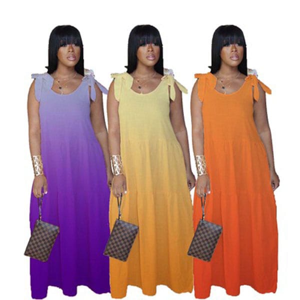 20611-MX33 sehe fashion spaghetti strap maxi Gradient casual dresses women