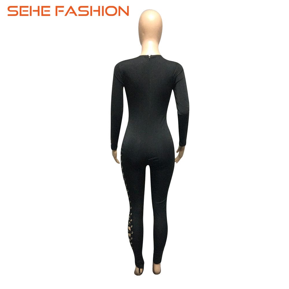 20810-MX95 special black bandage bodycon jumpsuits women sehe fashion