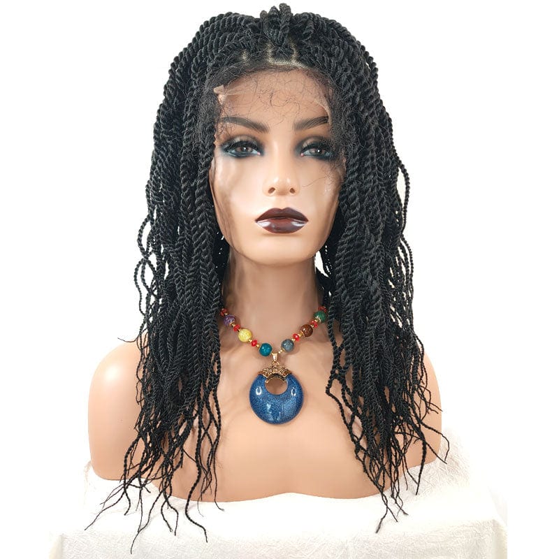 20inch 1B Crochet Braid Twist Wig Afro Locs Heat Resistant Kinky Curly Braids Hair High Fiber Deep Part Synthetic Lace Front Wig