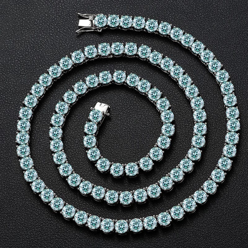 20inches / 3mm-Aquamarine Fresh Item Iced Out Jewelry Fashion 3mm Green Round Cut VVS Moissanite Diamond Clustered Tennis Chain Necklace For Women