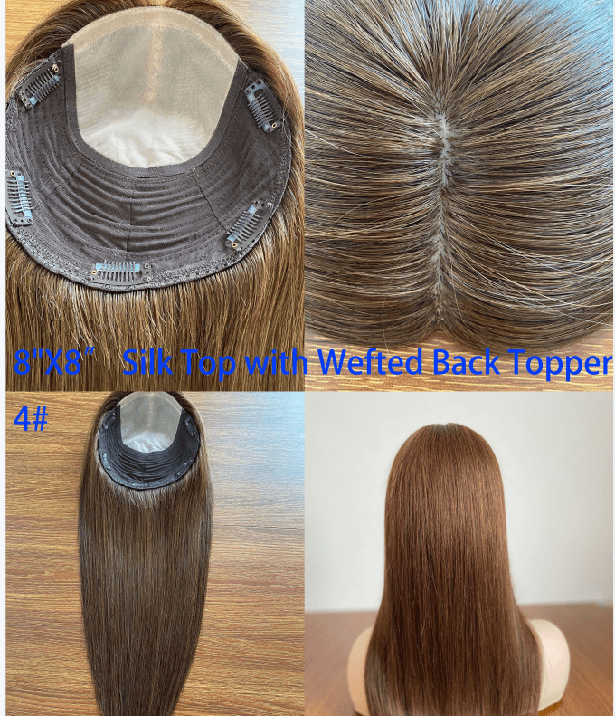 20inches / 4# 8X8 6"X 6.5'' 8''X 8'' Silk Top with Weft Back Silk Base Human Hair Wig