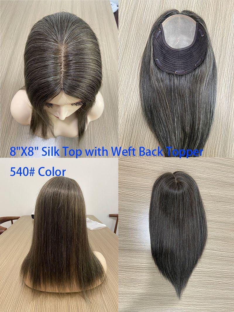 20inches / 540# 8X8 6"X 6.5'' 8''X 8'' Silk Top with Weft Back Silk Base Human Hair Wig