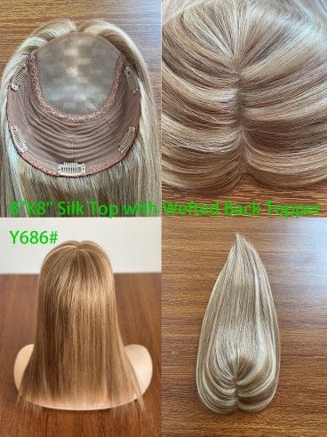 20inches / 6/8/613# 8X8 6"X 6.5'' 8''X 8'' Silk Top with Weft Back Silk Base Human Hair Wig