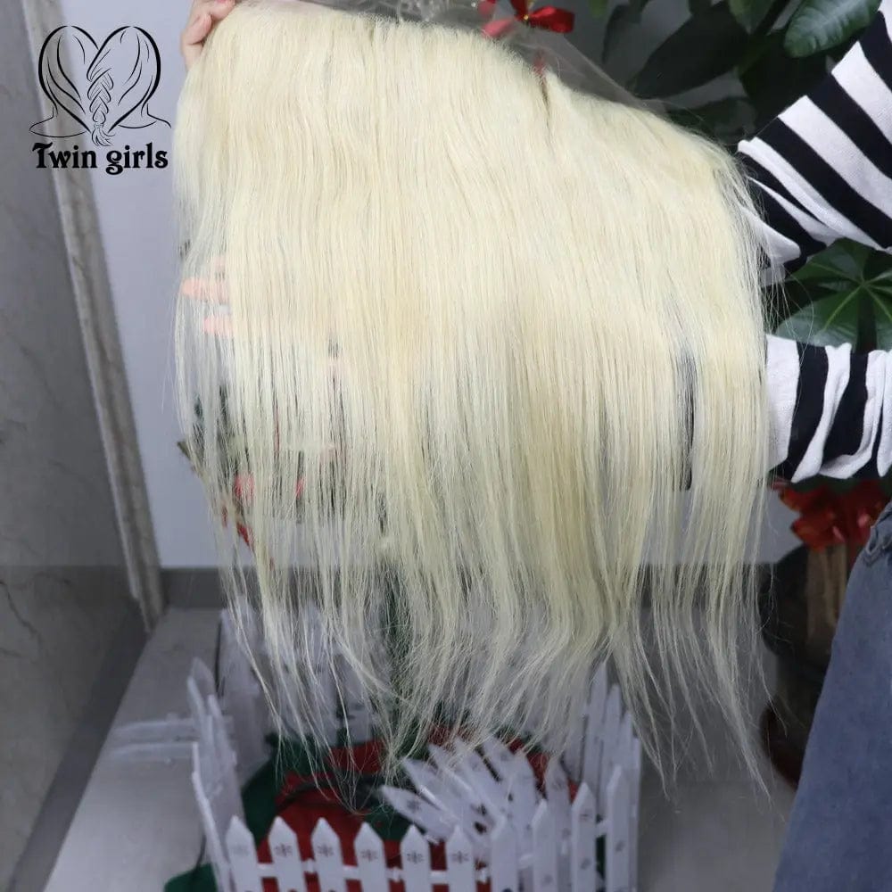 20inches / Blonde / 13X4 Twin Girls Wholesale 14, 16, 18, 20 inch #613 Blonde Straight 13X4 HD Lace Frontal Virgin Human Hair Shedding No tangling