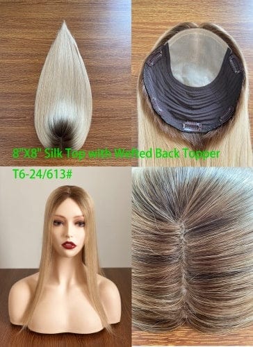 20inches / T24-613# 8X8 6"X 6.5'' 8''X 8'' Silk Top with Weft Back Silk Base Human Hair Wig