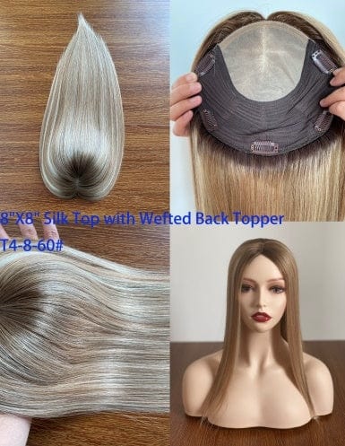 20inches / T4-8-60# 8X8 6"X 6.5'' 8''X 8'' Silk Top with Weft Back Silk Base Human Hair Wig