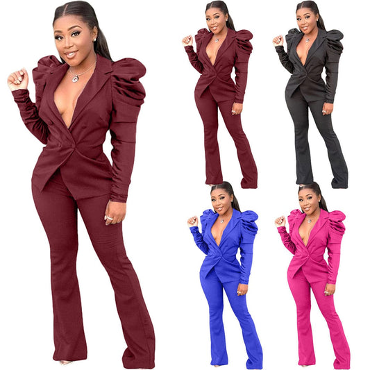 21020-MX41 bubble sleeve formal suit women sets two piece sehe fashion