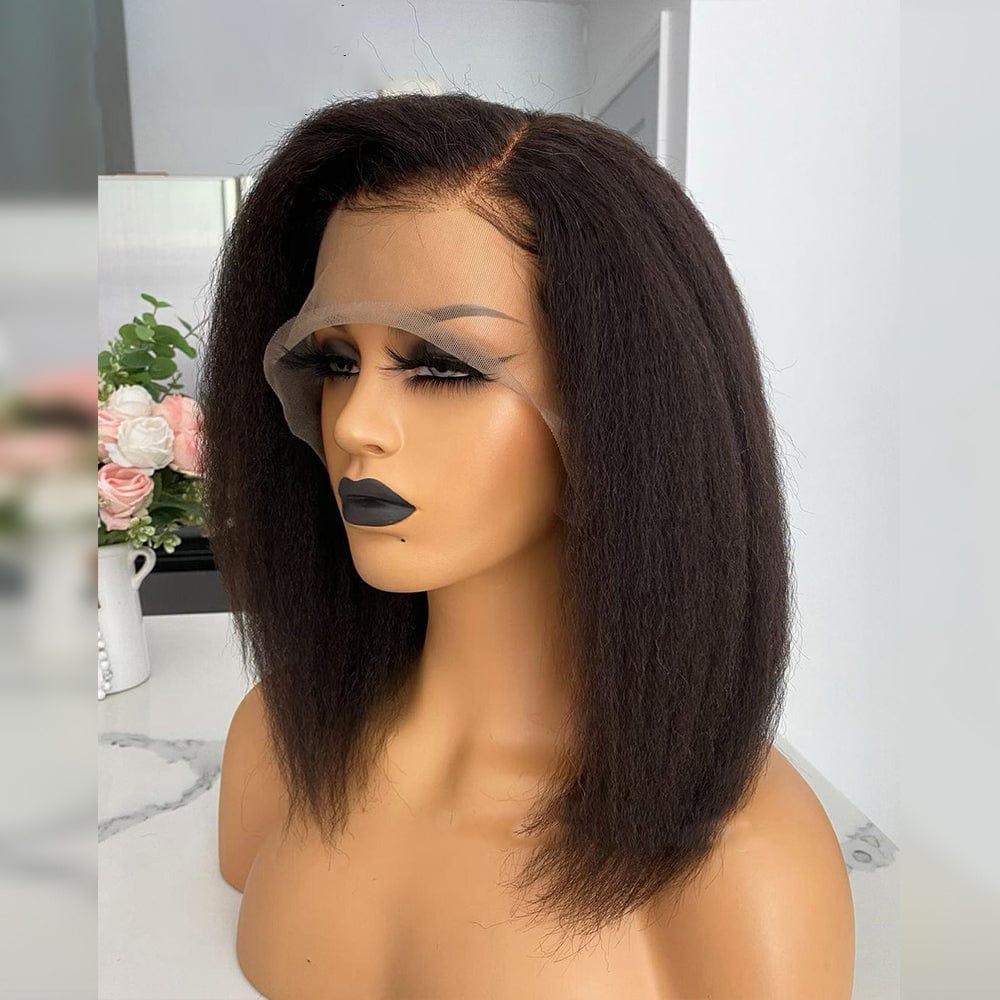 22 Inches / 130% Density Wholesale Pre Plucked Yaki Straight Wigs Peruvian Raw Hair Lace Front Wigs for Black Women