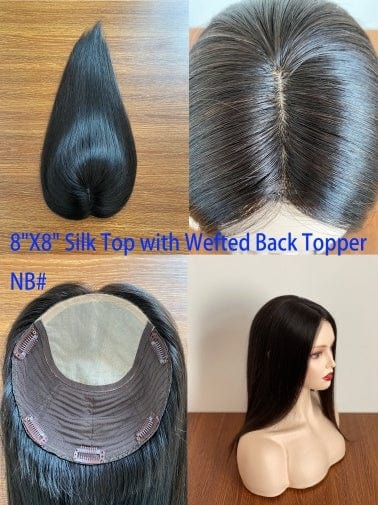 22INCHES / NB# 8X8 6"X 6.5'' 8''X 8'' Silk Top with Weft Back Silk Base Human Hair Wig