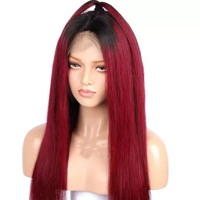 24 Inches / 13X4 lace front wig 130% Density Burgundy Red Wigs