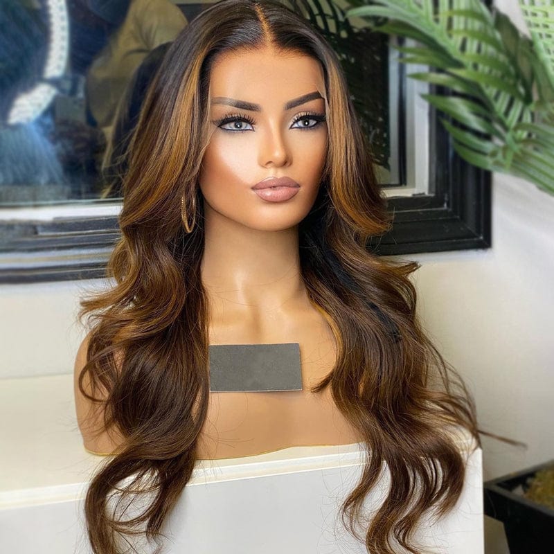 24 Inches / 180% Density Wholesale Highlight Brown Loose Wave Raw Peruvian Hair 13*4 Lace Front Wigs for Black Women