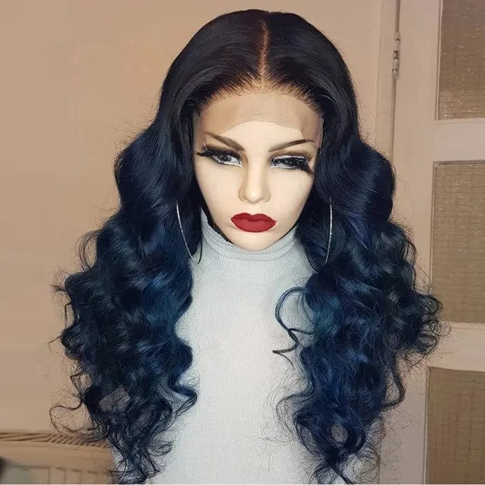 24 Inches / Dark Blue Allure Romance Highlights Brown Deep Wave Wigs