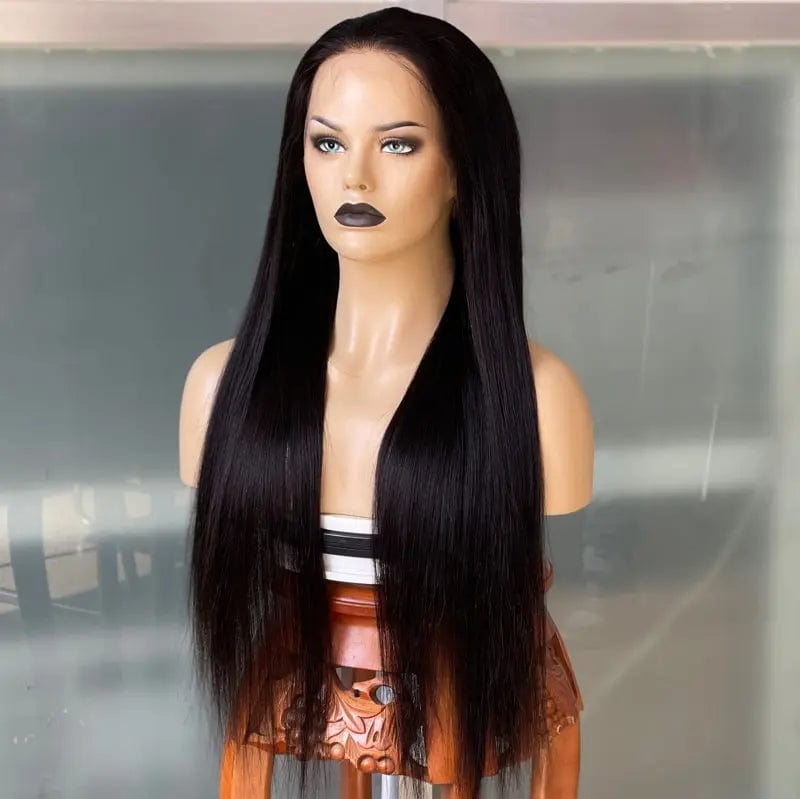 24 Inches / natural black Silky Straight Human Hair Wigs 360 Full Lace