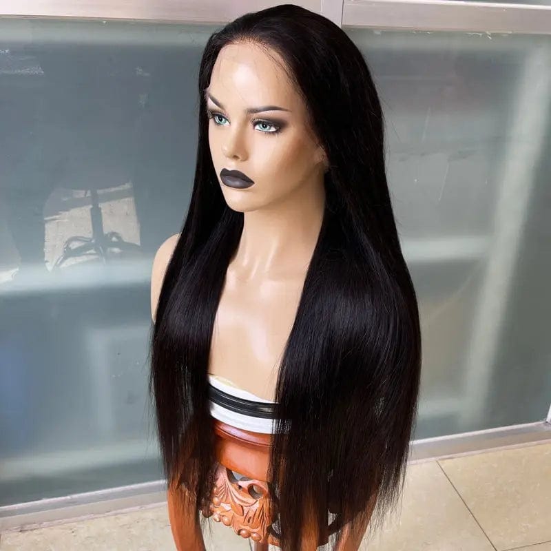 24 Inches / natural black Silky Straight Human Hair Wigs 360 Full Lace