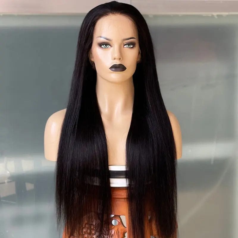 24 Inches / natural black Silky Straight Human Hair Wigs 360 Full Lace