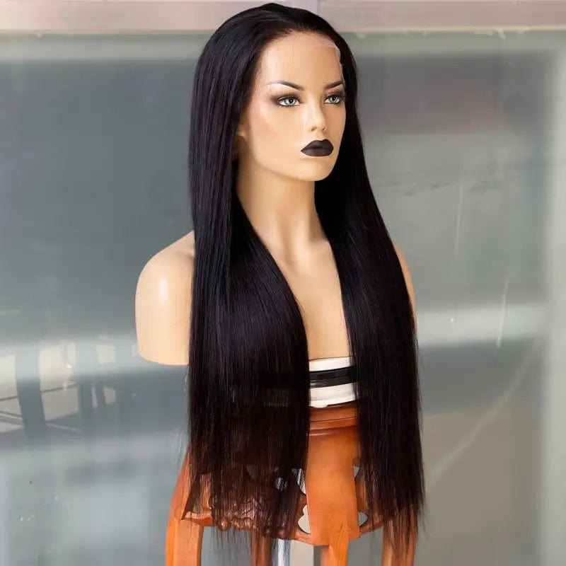 24 Inches / natural black Silky Straight Human Hair Wigs 360 Full Lace