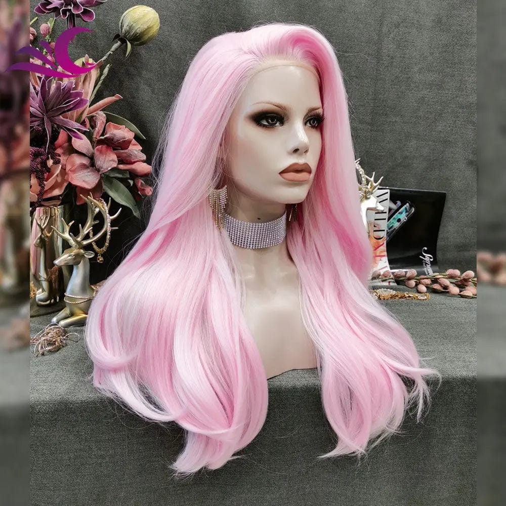 24 Inches / Noctilucent-Pink Long Curly Glow in the Night Pink Wig