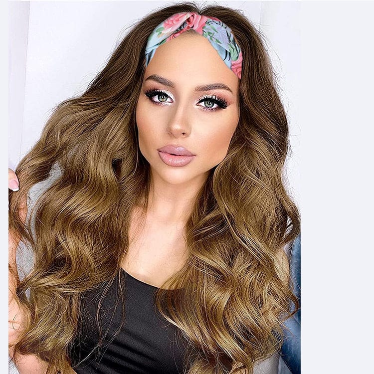 24 Inches / NYL-2455-R4-T30-27# New Fashion Ombre Brown None Replacement Body Wave Heat Resistant Fiber Hair Synthetic Headwraps Hair Wig Headband Wigs