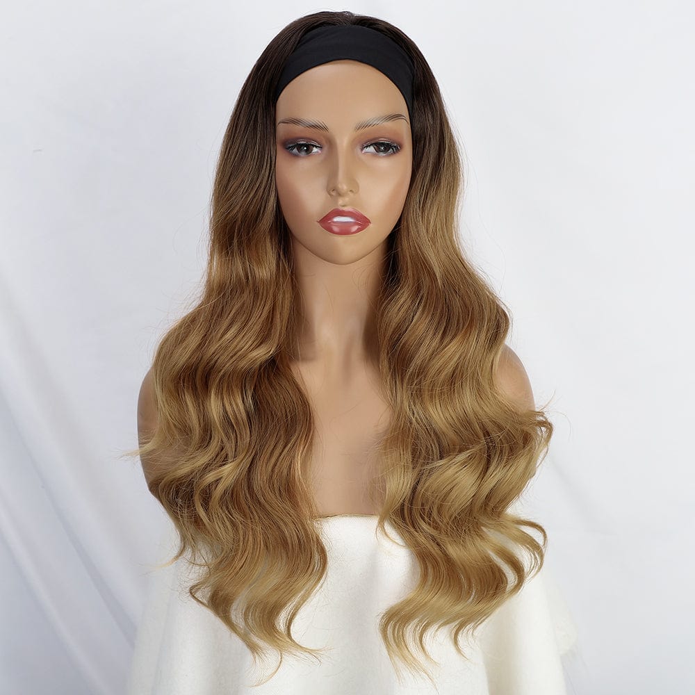 24 Inches / NYL-2455-R4-T30-27# New Fashion Ombre Brown None Replacement Body Wave Heat Resistant Fiber Hair Synthetic Headwraps Hair Wig Headband Wigs