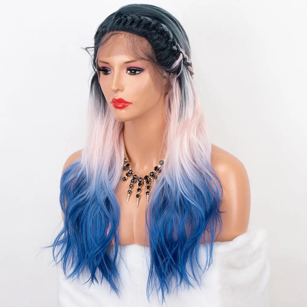 24 Inches / Ombre Pink Blue Aliblisswig Natural Looking Dark Root Ombre Hair