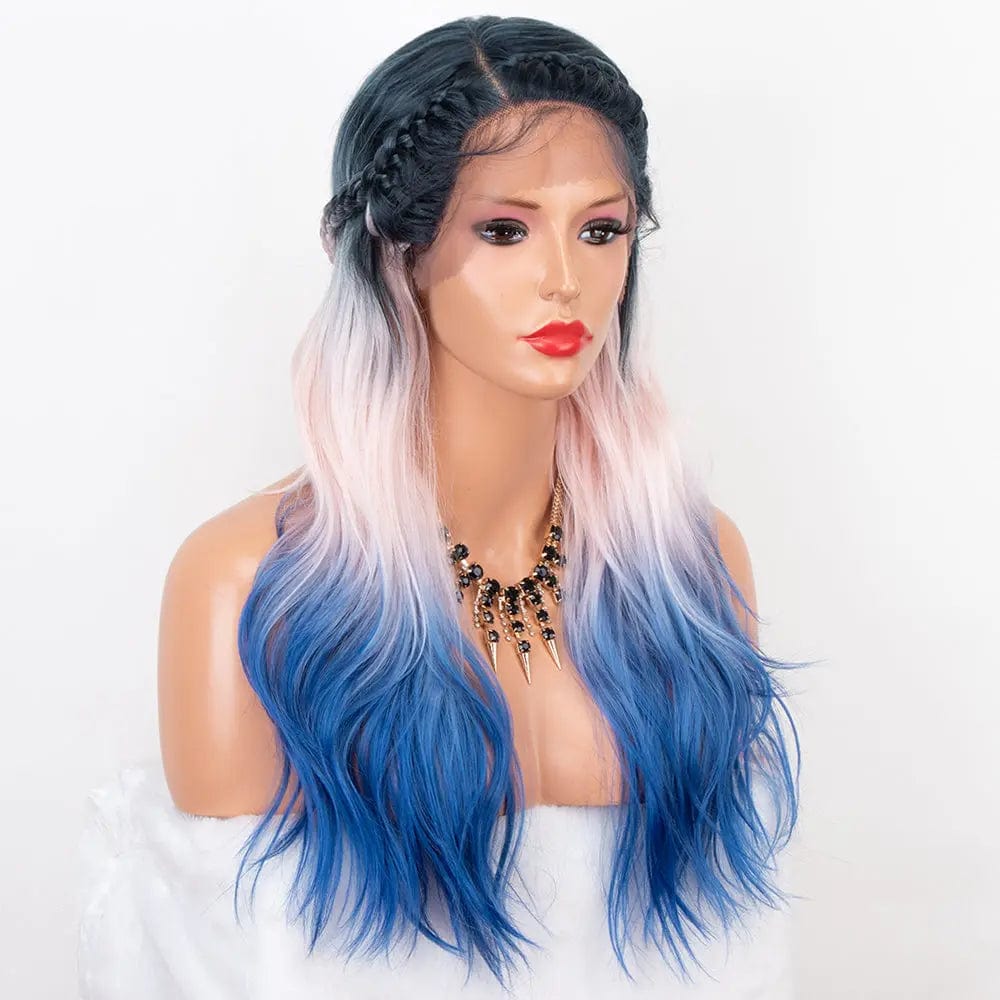 24 Inches / Ombre Pink Blue Aliblisswig Natural Looking Dark Root Ombre Hair