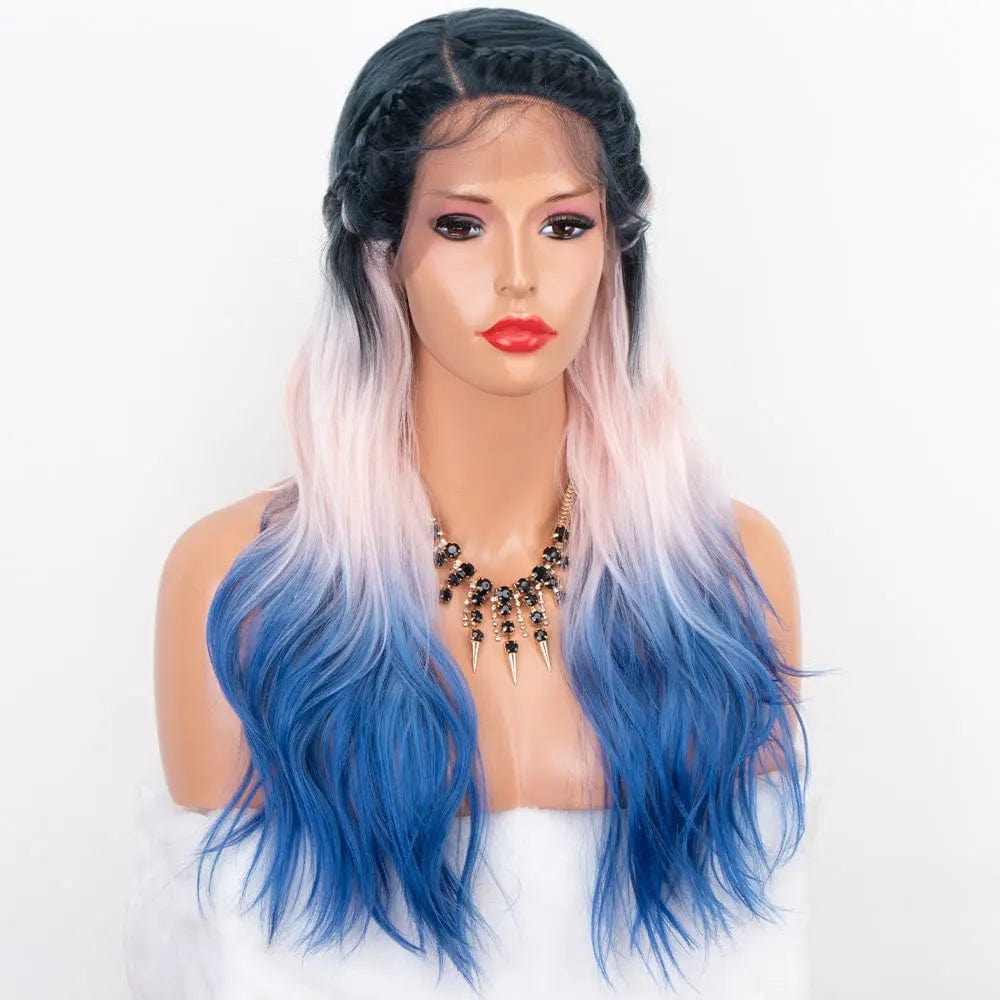 24 Inches / Ombre Pink Blue Aliblisswig Natural Looking Dark Root Ombre Hair