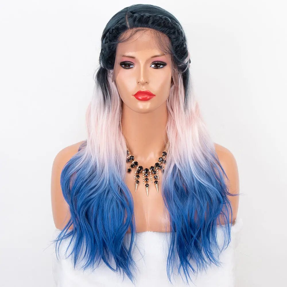 24 Inches / Ombre Pink Blue Aliblisswig Natural Looking Dark Root Ombre Hair