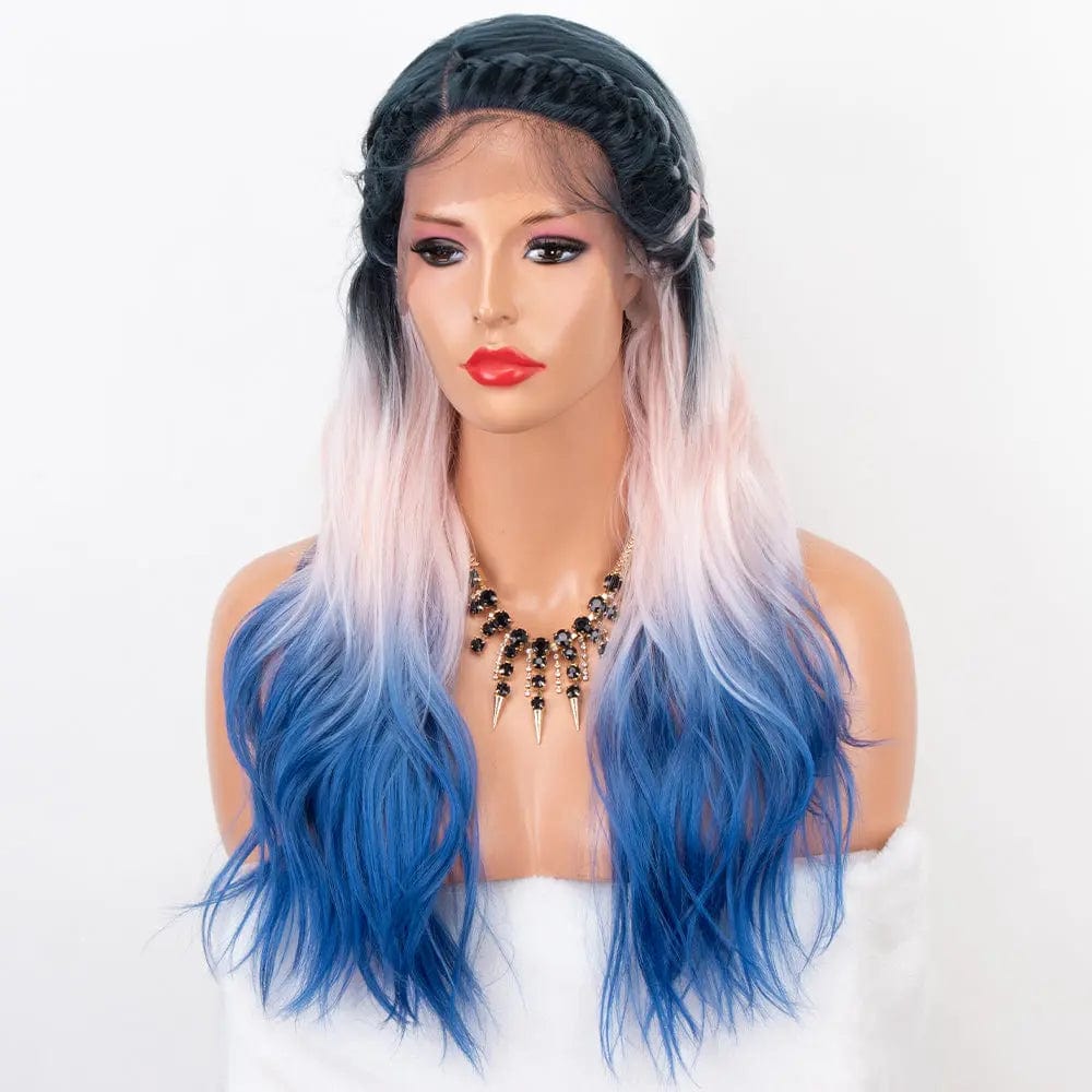 24 Inches / Ombre Pink Blue Aliblisswig Natural Looking Dark Root Ombre Hair