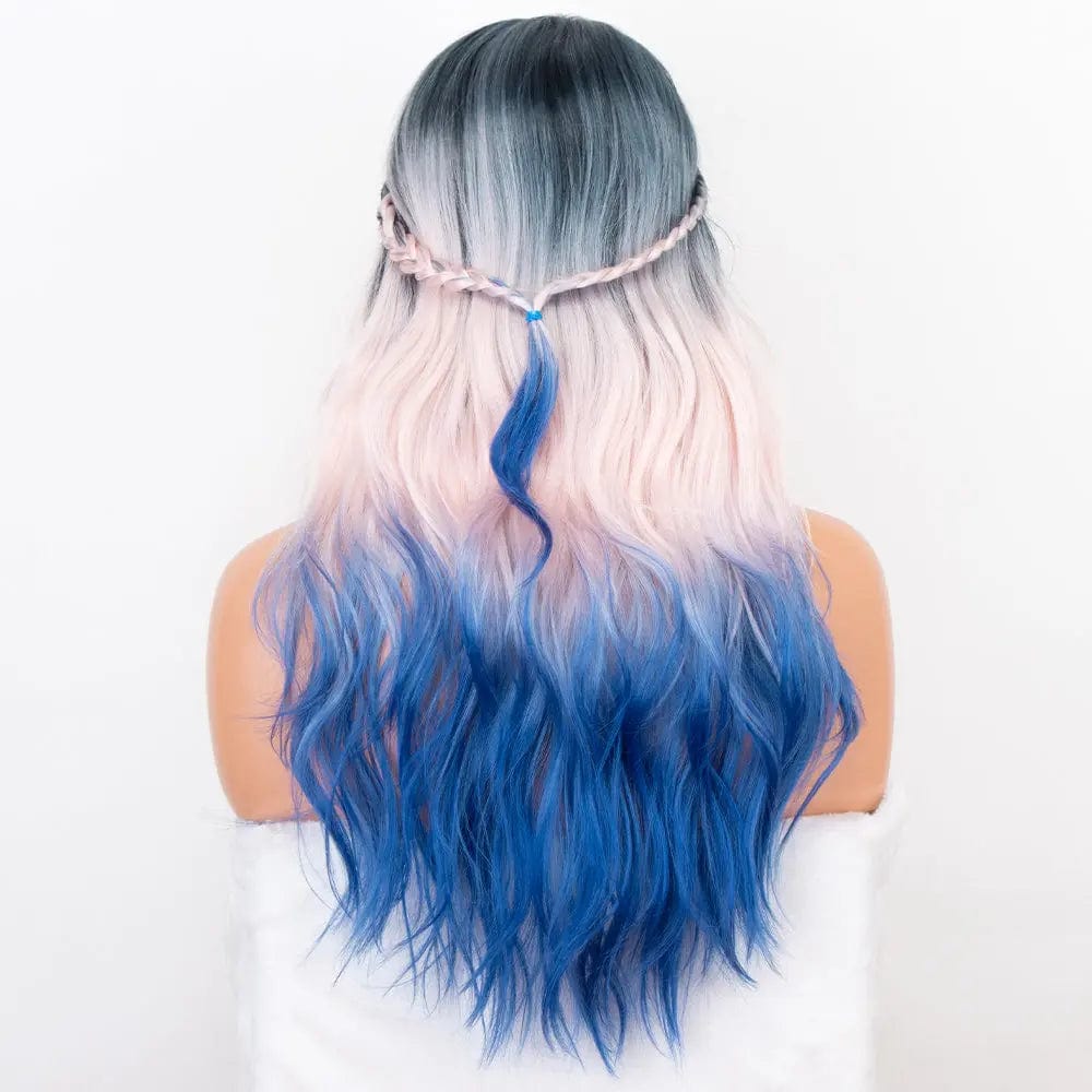 24 Inches / Ombre Pink Blue Aliblisswig Natural Looking Dark Root Ombre Hair