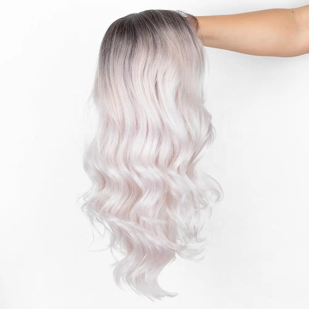 24 Inches / Ombre Pink White Baby Pink White Long Wavy Middle Part Wig