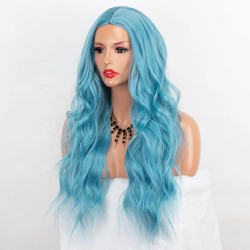 24 Inches / Pastel Blue Heat Resistant Fiber Hair None Lace Synthetic Wig