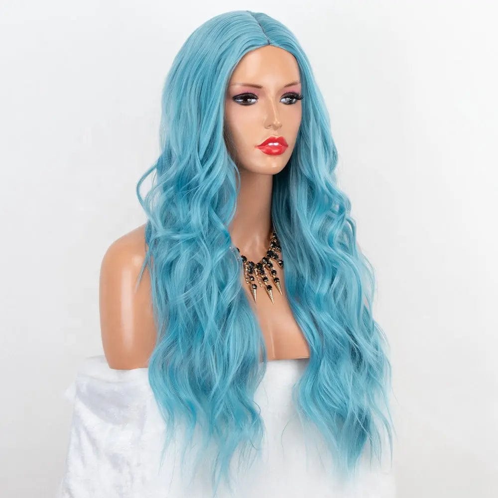 24 Inches / Pastel Blue Heat Resistant Fiber Hair None Lace Synthetic Wig