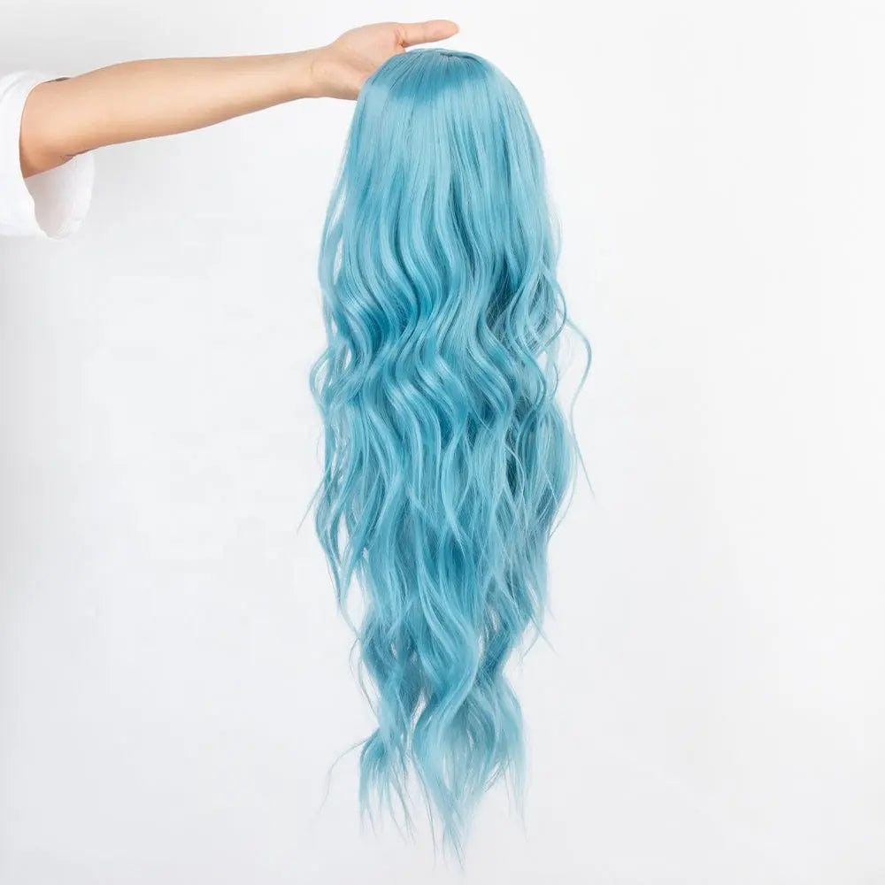 24 Inches / Pastel Blue Heat Resistant Fiber Hair None Lace Synthetic Wig