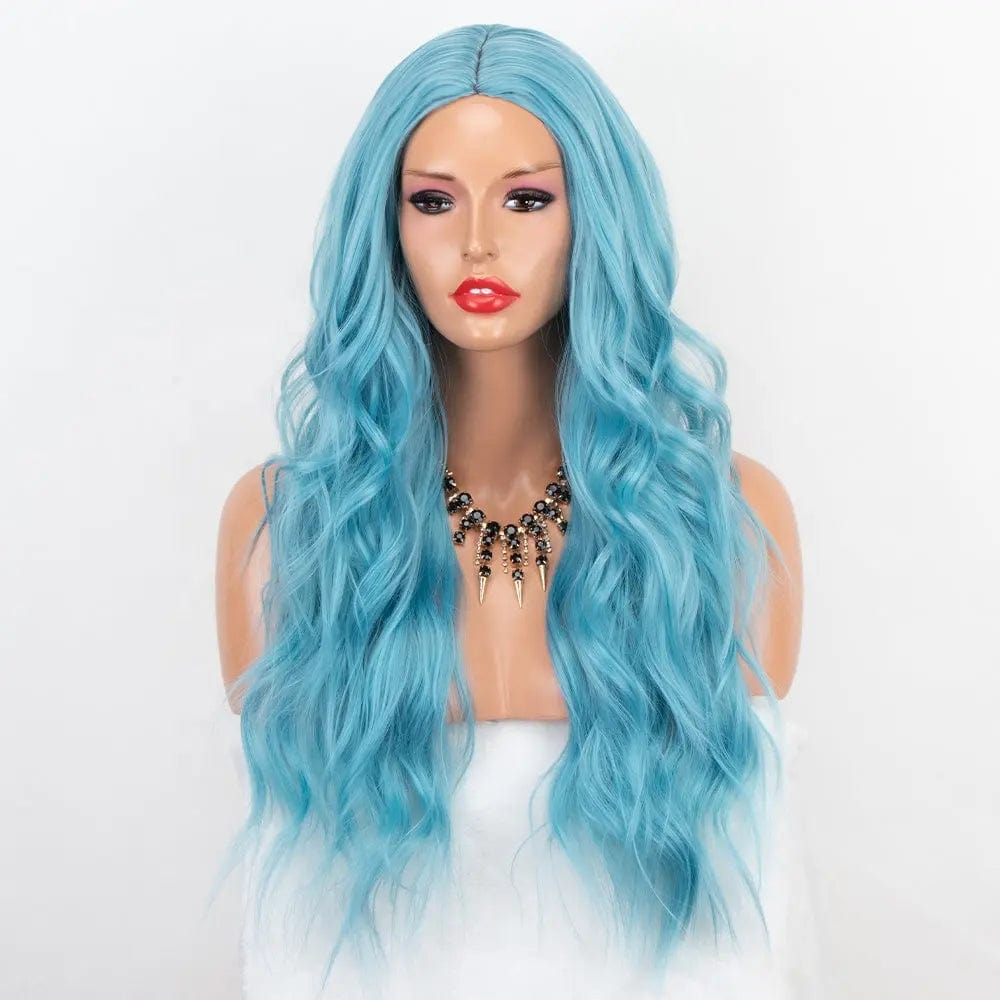 24 Inches / Pastel Blue Heat Resistant Fiber Hair None Lace Synthetic Wig