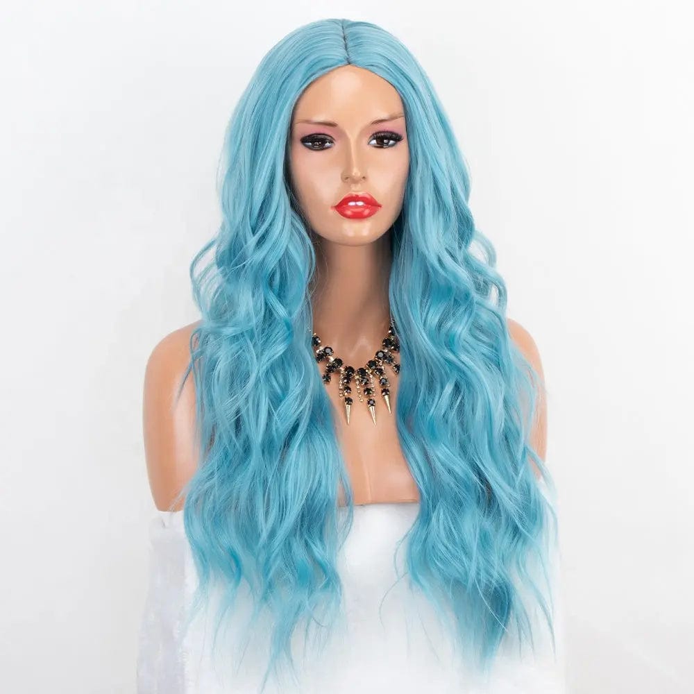 24 Inches / Pastel Blue Heat Resistant Fiber Hair None Lace Synthetic Wig