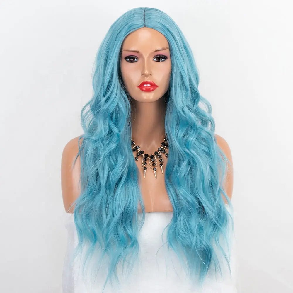 24 Inches / Pastel Blue Heat Resistant Fiber Hair None Lace Synthetic Wig