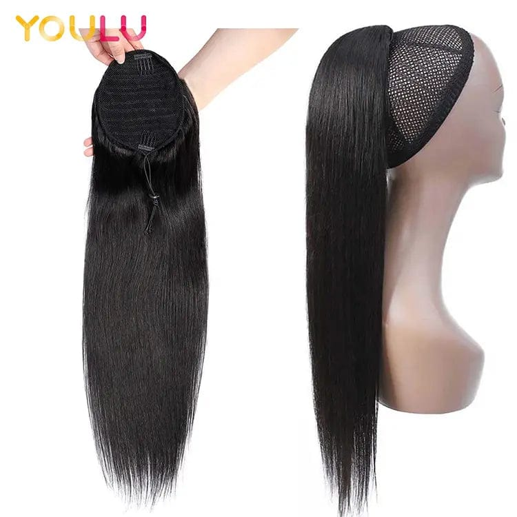 24 Inches / straight Human hair ponytail kinky straight curly ponytail wrap drawstring natural human hair ponytail hair extensions